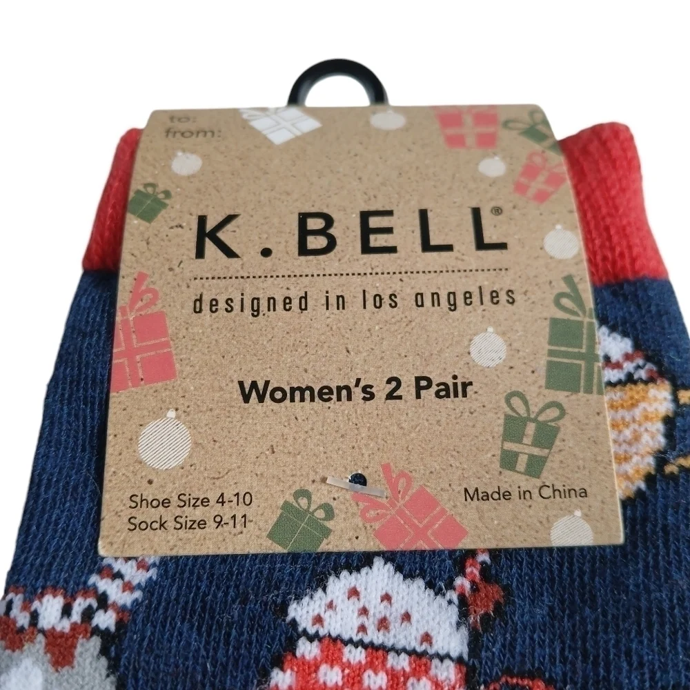 Christmas Winter Socks K. Bell Women's Crew Holiday Assortment 2 Pairs